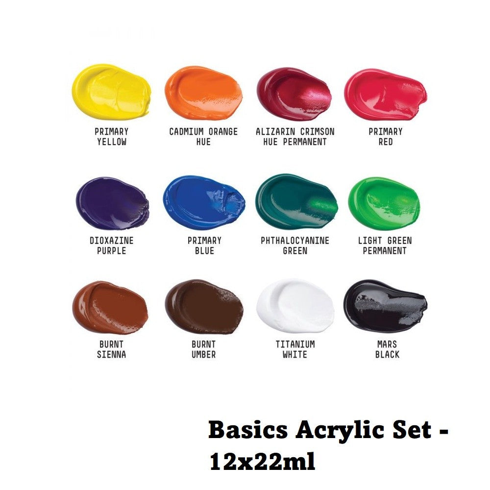 Liquitex Basics Acrylic Paint Set [12×22ml] | Student-Grade, Lightfast Pigments, Multi-Surface