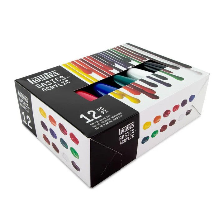 Liquitex Basics Acrylic Paint Set [12×118ml] | Student-Grade, High Pigment, Multi-Surface Use