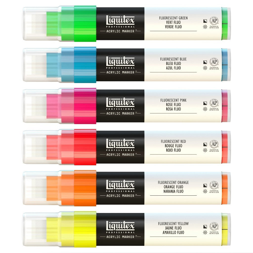 Liquitex Professional Wide Acrylic 6 Paint Marker Set Fluorescents 15mm Nib | Neon High-Impact