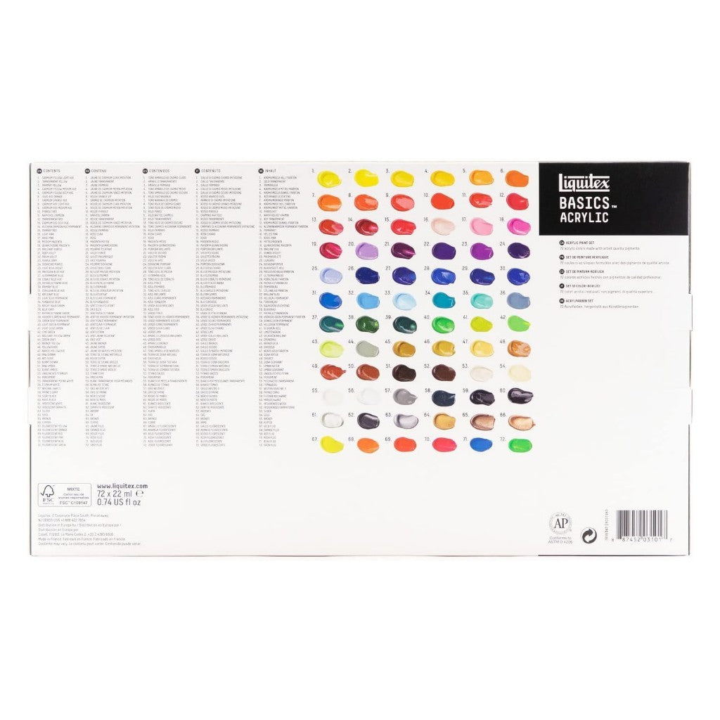 Liquitex Basics Acrylic Paint Set 72 Colours x 22ml | Artist-Grade Pigments | Beginners Painting Set
