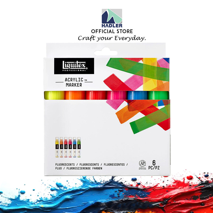 Liquitex Professional Wide Acrylic 6 Paint Marker Set Fluorescents 15mm Nib | Neon High-Impact