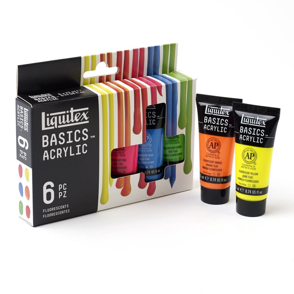 Liquitex Basics Fluorescent 6 Acrylic Paint Set 6 22ml | Neon Artist Colours | Student-Grade
