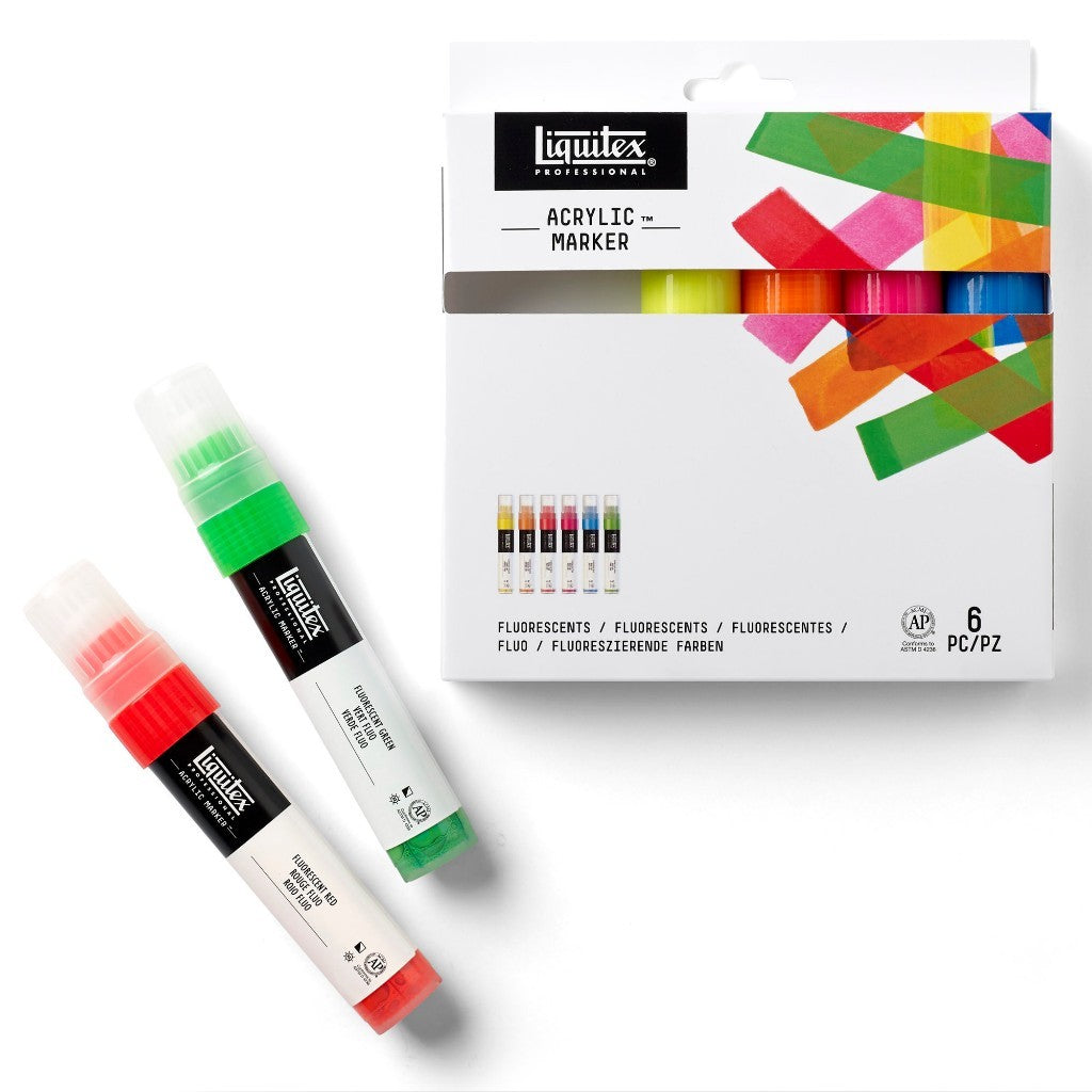 Liquitex Professional Wide Acrylic 6 Paint Marker Set Fluorescents 15mm Nib | Neon High-Impact