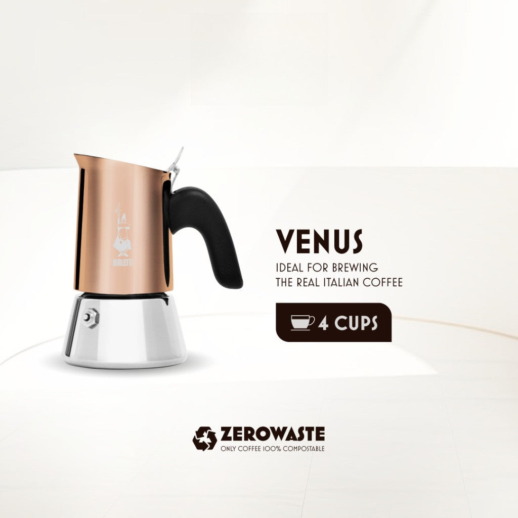 Bialetti Venus Express (4 Cup) Copper Stainless Steel Moka Pot Espresso Maker Induction Safe