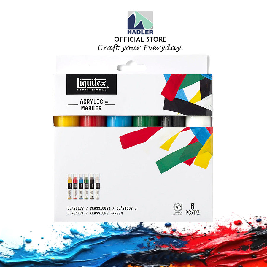 Liquitex Professional Wide Acrylic 6 Paint Marker Set Classics 6 15mm Nib | Artist-Grade Markers