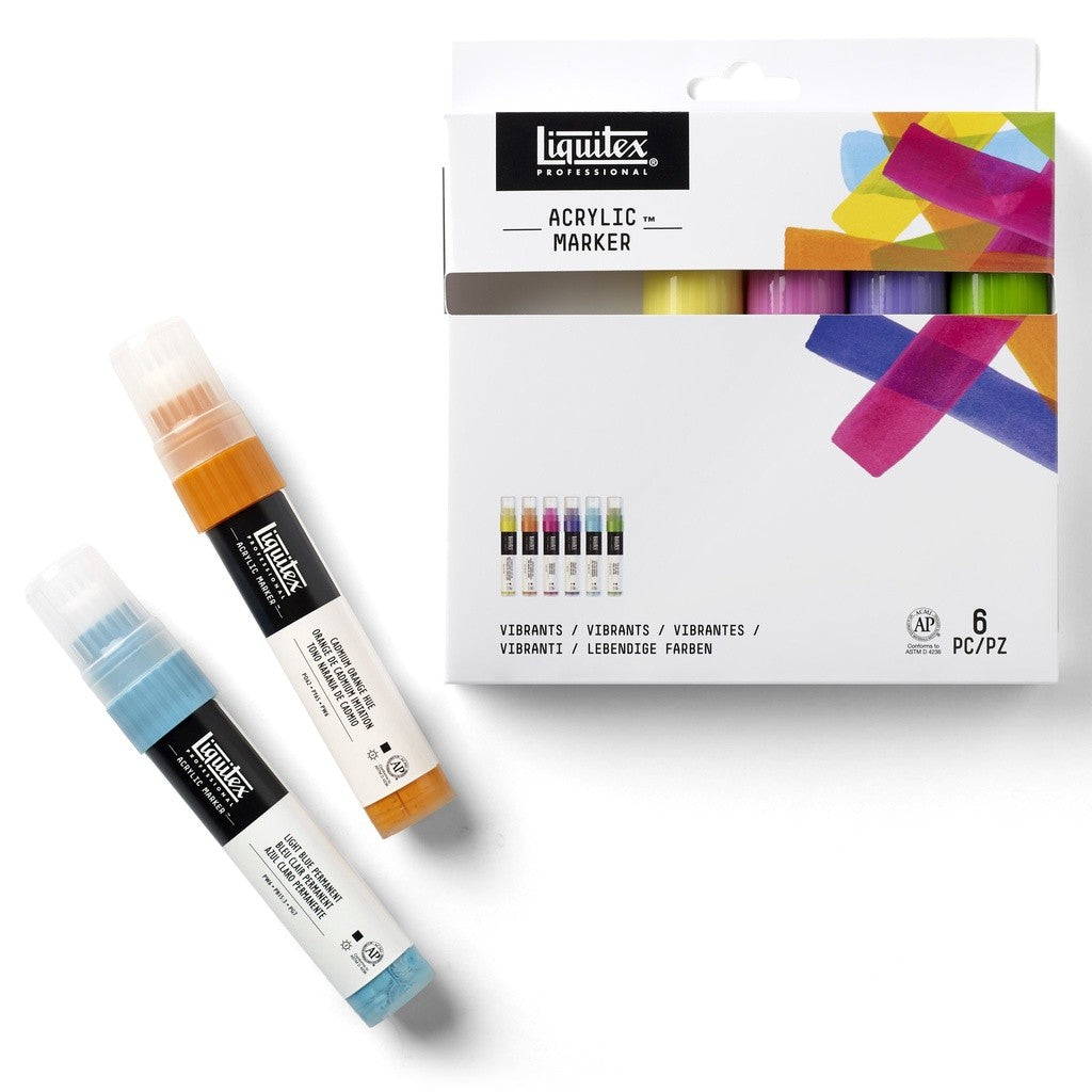 Liquitex Professional Wide Acrylic 6 Paint Marker Set Vibrants 15mm Nib | Intense Artist Colors