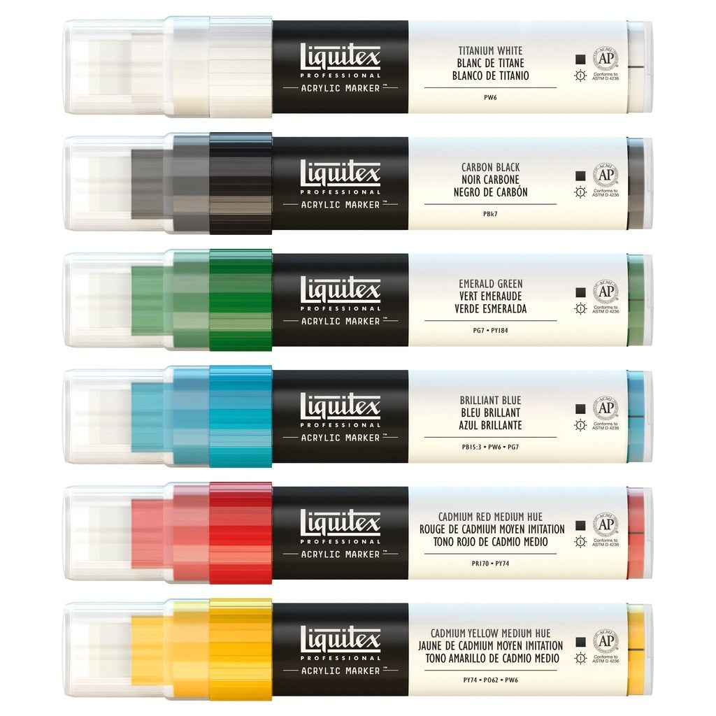 Liquitex Professional Wide Acrylic 6 Paint Marker Set Classics 6 15mm Nib | Artist-Grade Markers