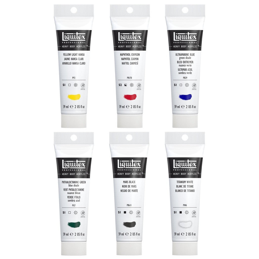 Liquitex Heavy Body Acrylic Classic Set | 6 Colors x 59ml | Professional High-Viscosity Artist Paint