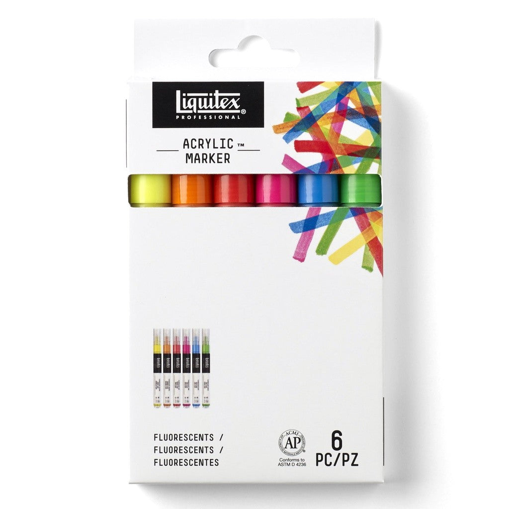 Liquitex Professional Acrylic Paint 6 Marker Set Fluorescents 2mm Nib | Fine Tip Neon Artist Markers