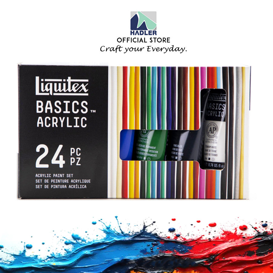 Liquitex Basics Acrylic Paint Set [24×22ml] | Student-Grade, Lightfast Pigments, Multi-Surface