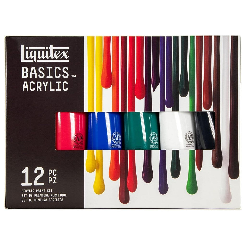 Liquitex Basics Acrylic Paint Set [12×118ml] | Student-Grade, High Pigment, Multi-Surface Use