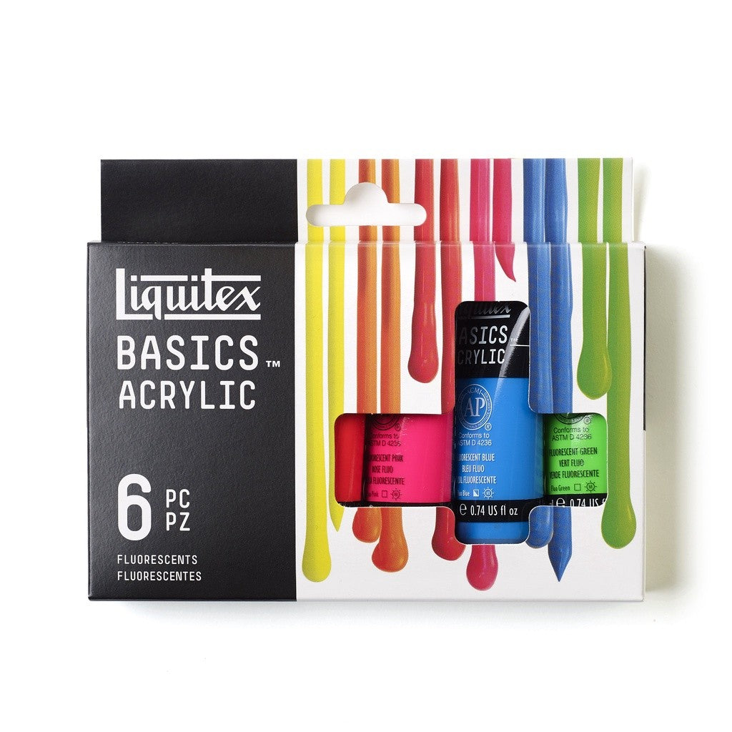 Liquitex Basics Fluorescent 6 Acrylic Paint Set 6 22ml | Neon Artist Colours | Student-Grade