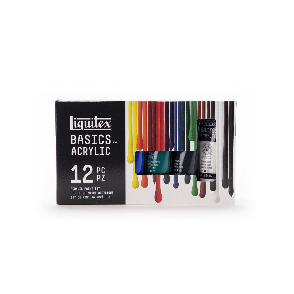 Liquitex Basics Acrylic Paint Set [12×22ml] | Student-Grade, Lightfast Pigments, Multi-Surface