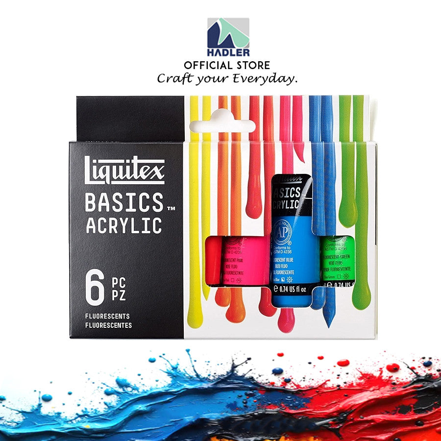 Liquitex Basics Fluorescent 6 Acrylic Paint Set 6 22ml | Neon Artist Colours | Student-Grade
