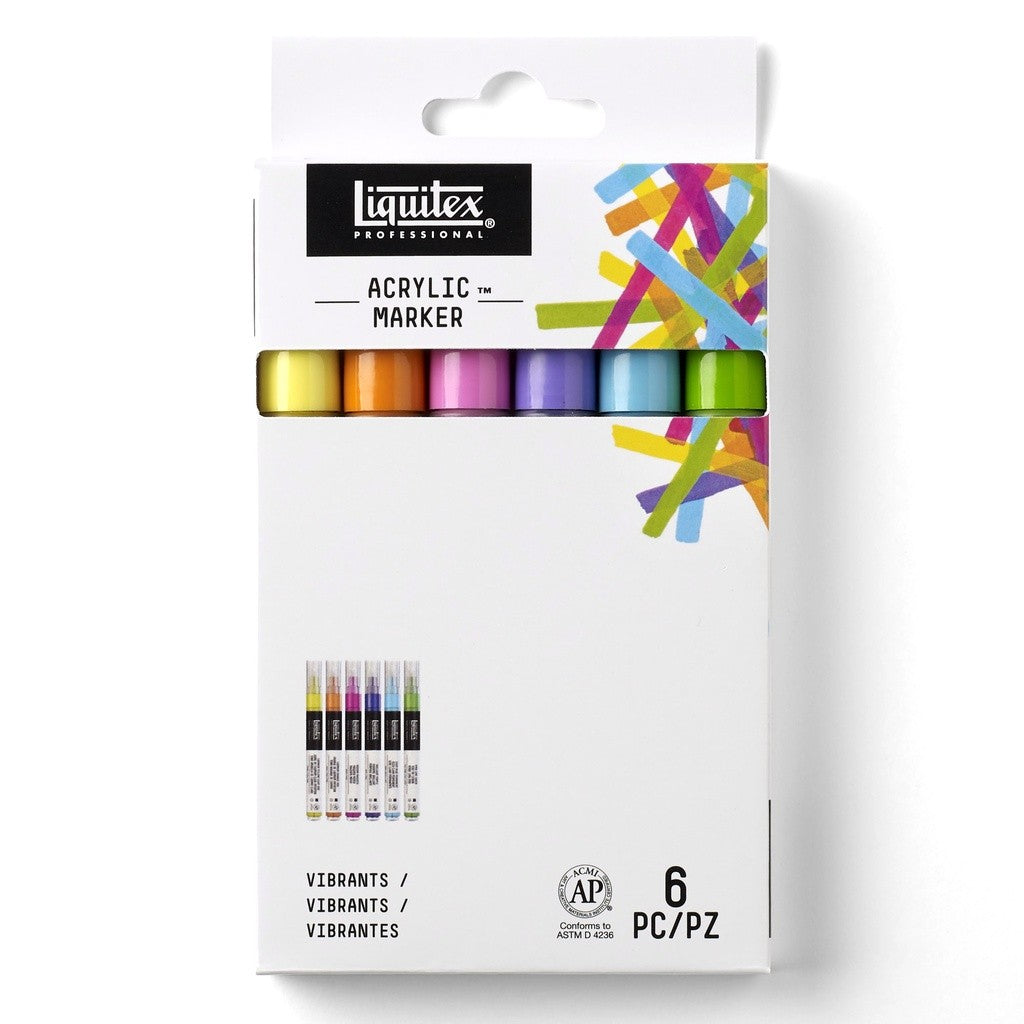 Liquitex Professional Acrylic Paint 6 Marker Set Vibrants 2mm Nibs | Fine Tip Artist Markers