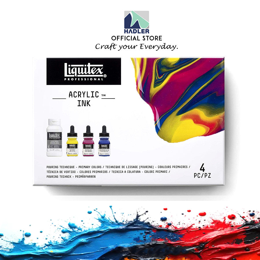 Liquitex Acrylic Ink Pouring Technique Set | 3 Primary Inks (30ml) + Pouring Medium, Professional