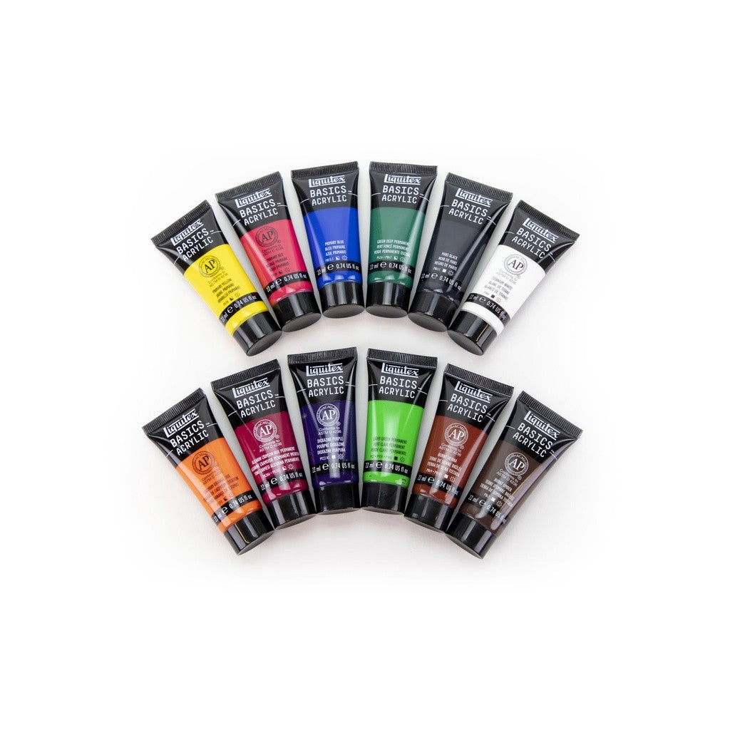 Liquitex Basics Acrylic Paint Set [12×22ml] | Student-Grade, Lightfast Pigments, Multi-Surface