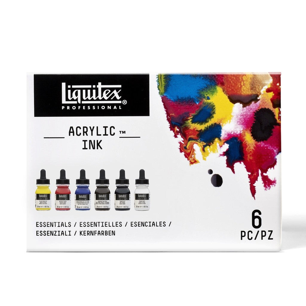 Liquitex Acrylic Ink Essentials Set | 6 Colors x 30ml | Ultra-Fluid, Lightfast, Permanent Artist Ink