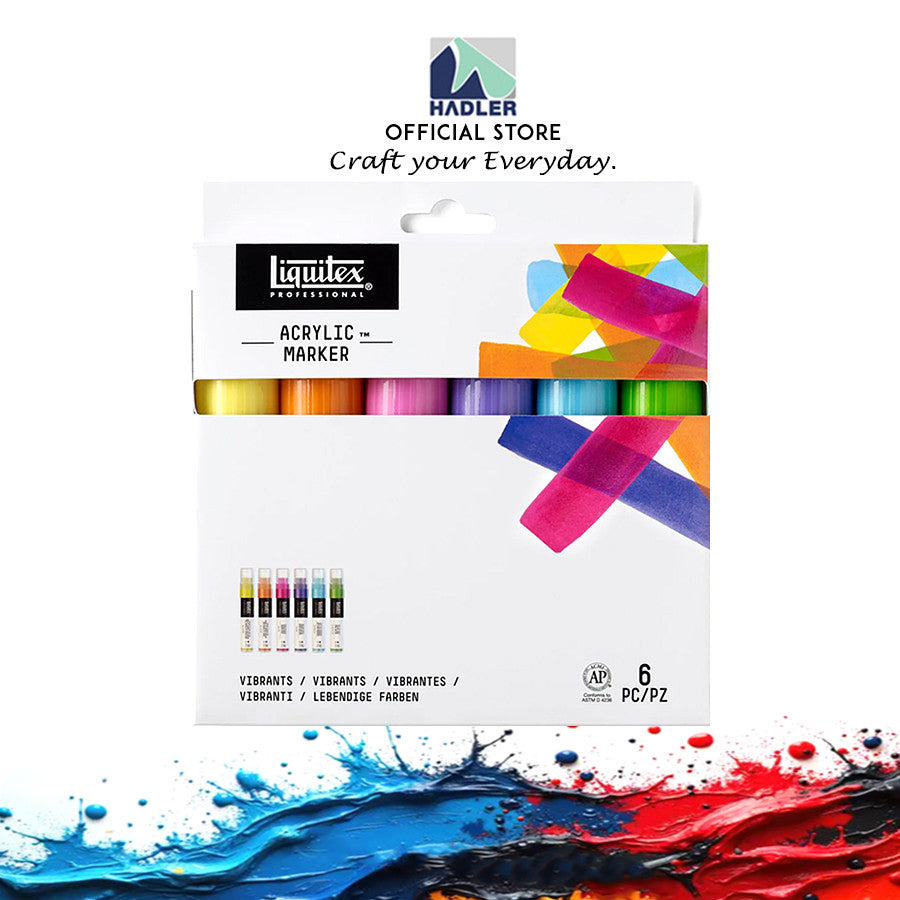 Liquitex Professional Wide Acrylic 6 Paint Marker Set Vibrants 15mm Nib | Intense Artist Colors