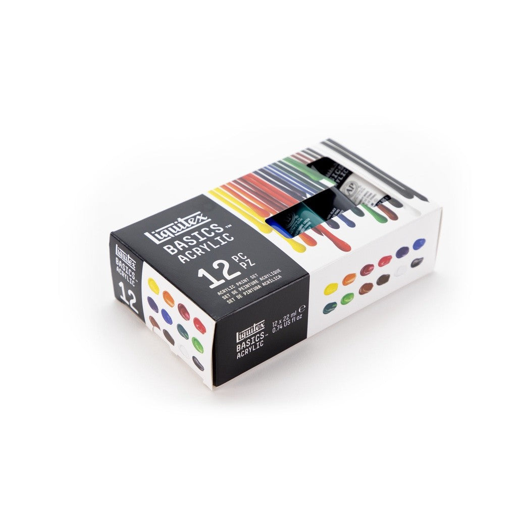 Liquitex Basics Acrylic Paint Set [12×22ml] | Student-Grade, Lightfast Pigments, Multi-Surface