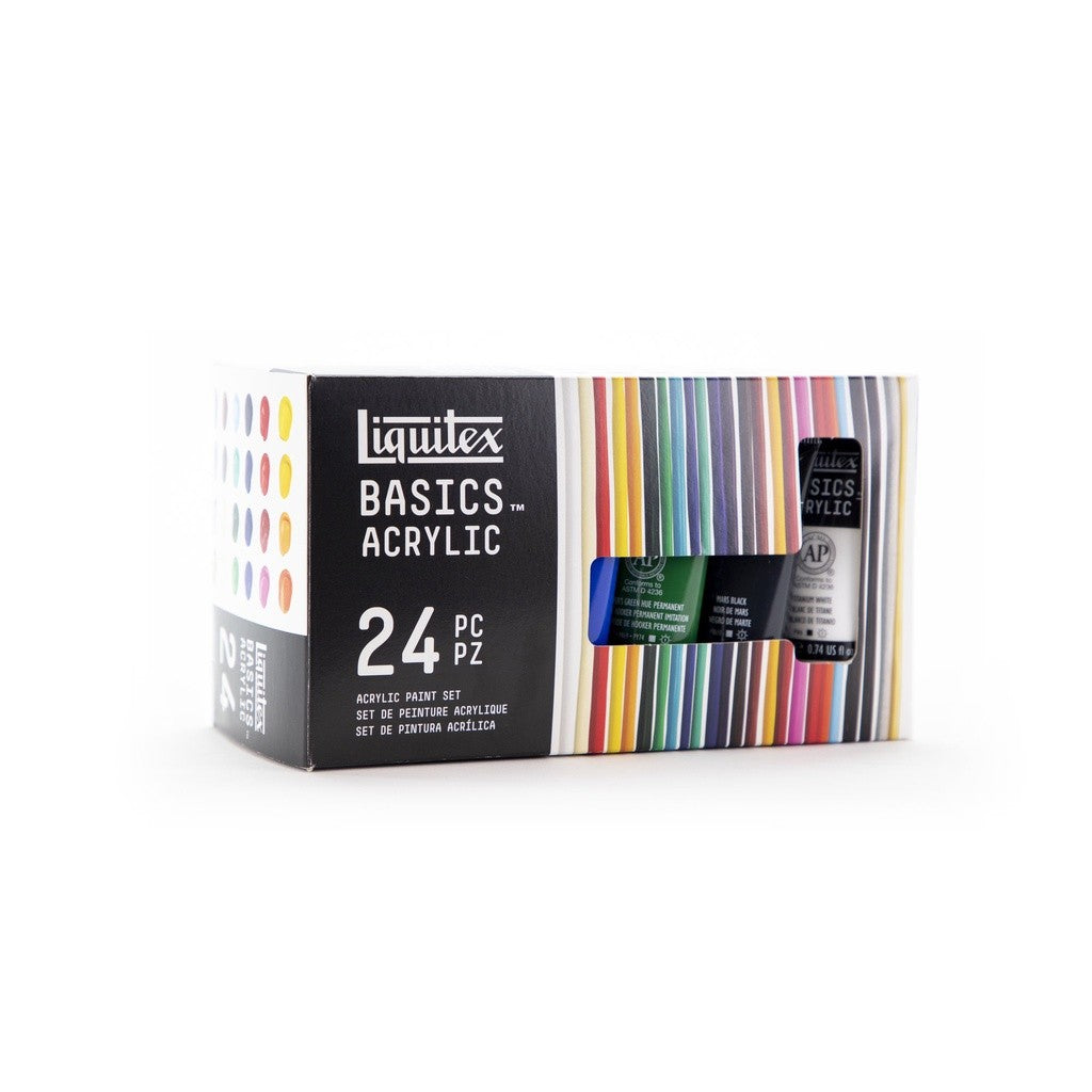 Liquitex Basics Acrylic Paint Set [24×22ml] | Student-Grade, Lightfast Pigments, Multi-Surface