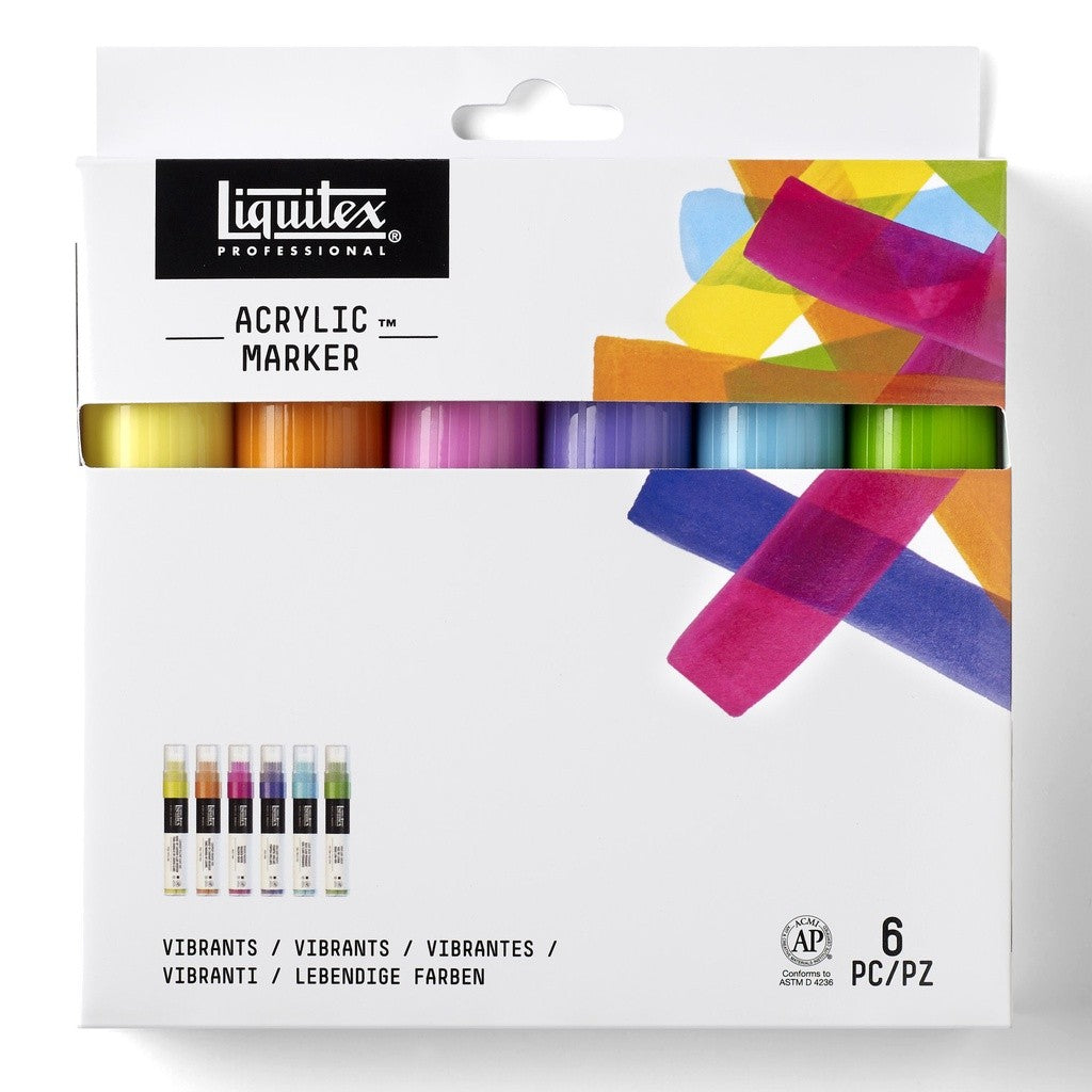 Liquitex Professional Wide Acrylic 6 Paint Marker Set Vibrants 15mm Nib | Intense Artist Colors