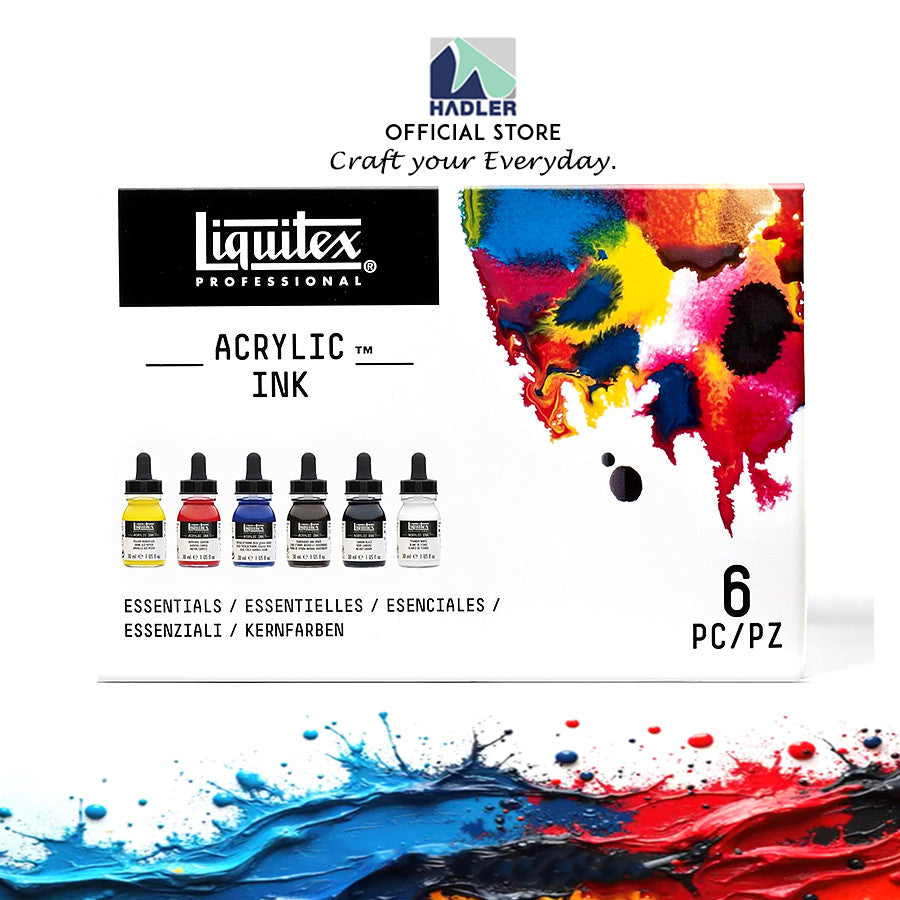 Liquitex Acrylic Ink Essentials Set | 6 Colors x 30ml | Ultra-Fluid, Lightfast, Permanent Artist Ink