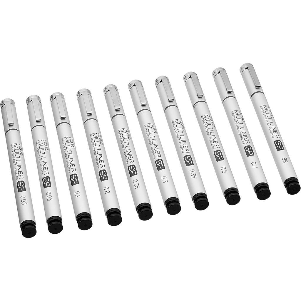 Copic Black Multiliner SP 10A Set Refillable Pigment Ink Pens [0.03-0.7mm] Brush Tip
