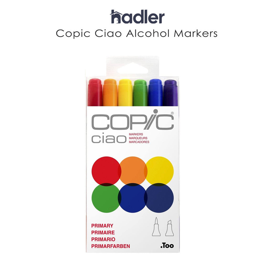 Copic Ciao 6pcs Primary Colours Marker Set Alcohol Dual Tip Brush Pen Made in Japan