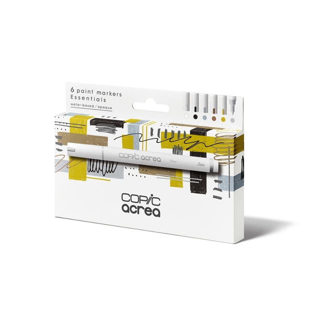 Copic Acrea 6pc Essentials Paint Marker Set White Gold Silver Waterproof 0.8mm Water Based