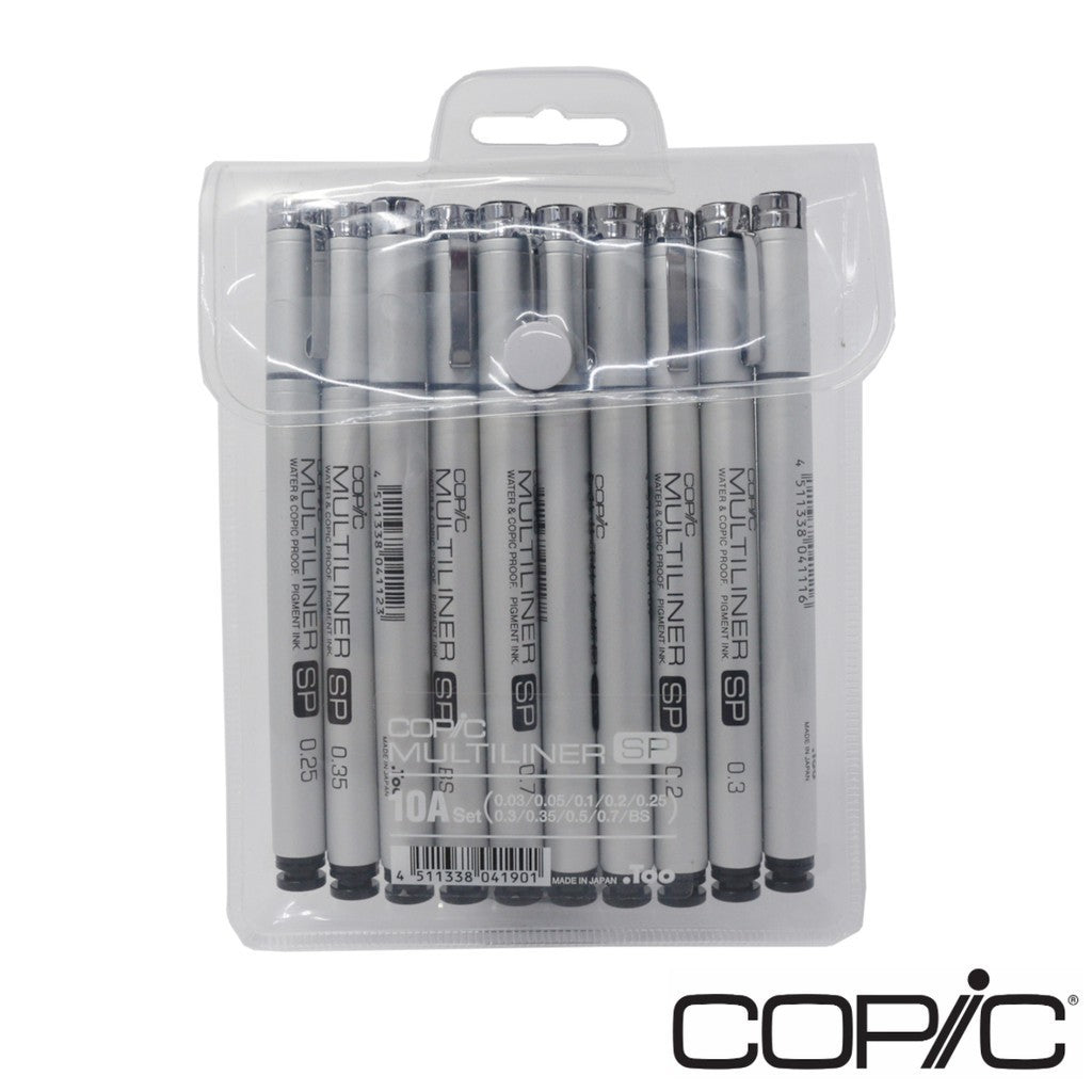 Copic Black Multiliner SP 10A Set Refillable Pigment Ink Pens [0.03-0.7mm] Brush Tip
