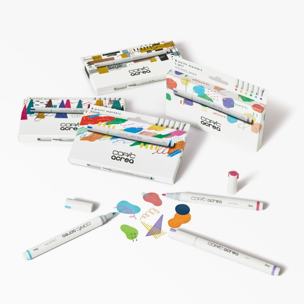 Copic Acrea 6pc Essentials Paint Marker Set White Gold Silver Waterproof 0.8mm Water Based