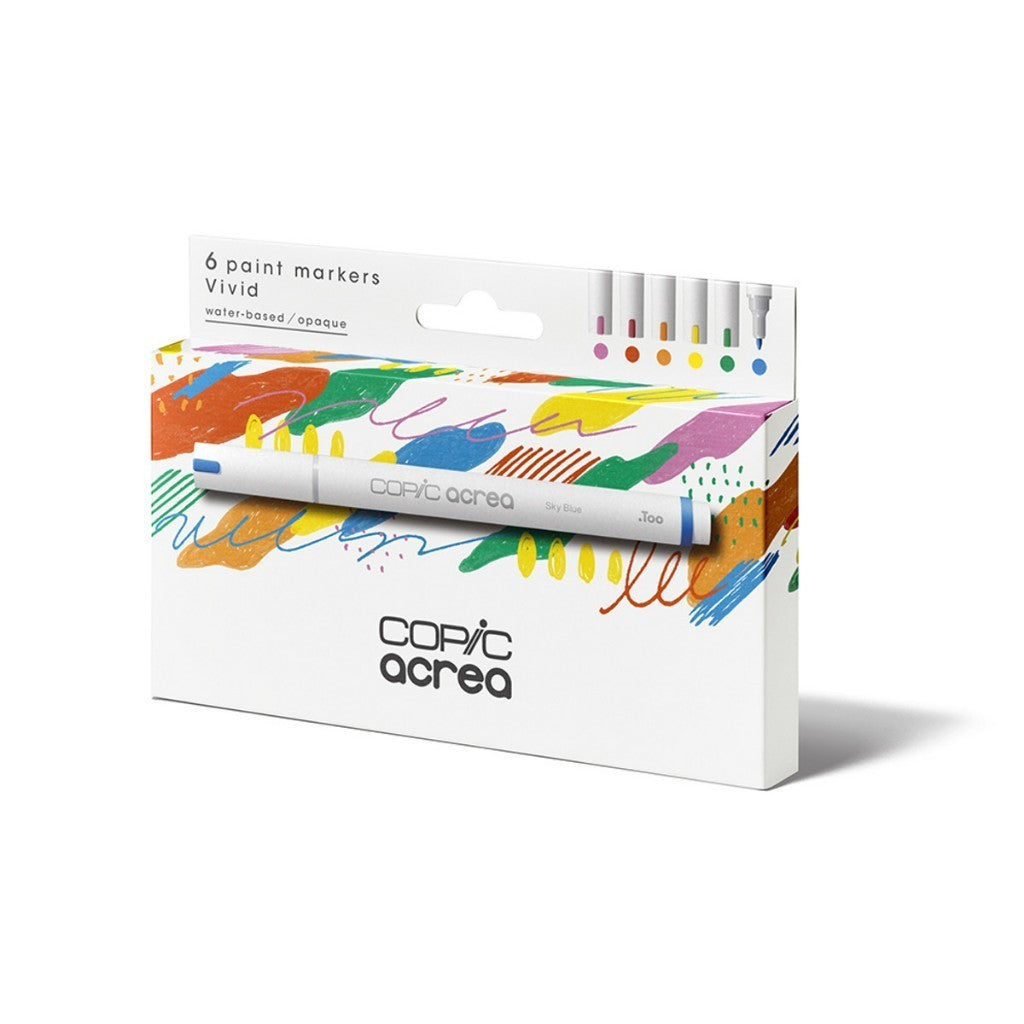 Copic Acrea 6pc Vivid Paint Marker Set 0.8mm Opaque Waterproof Multi Surface Water Based