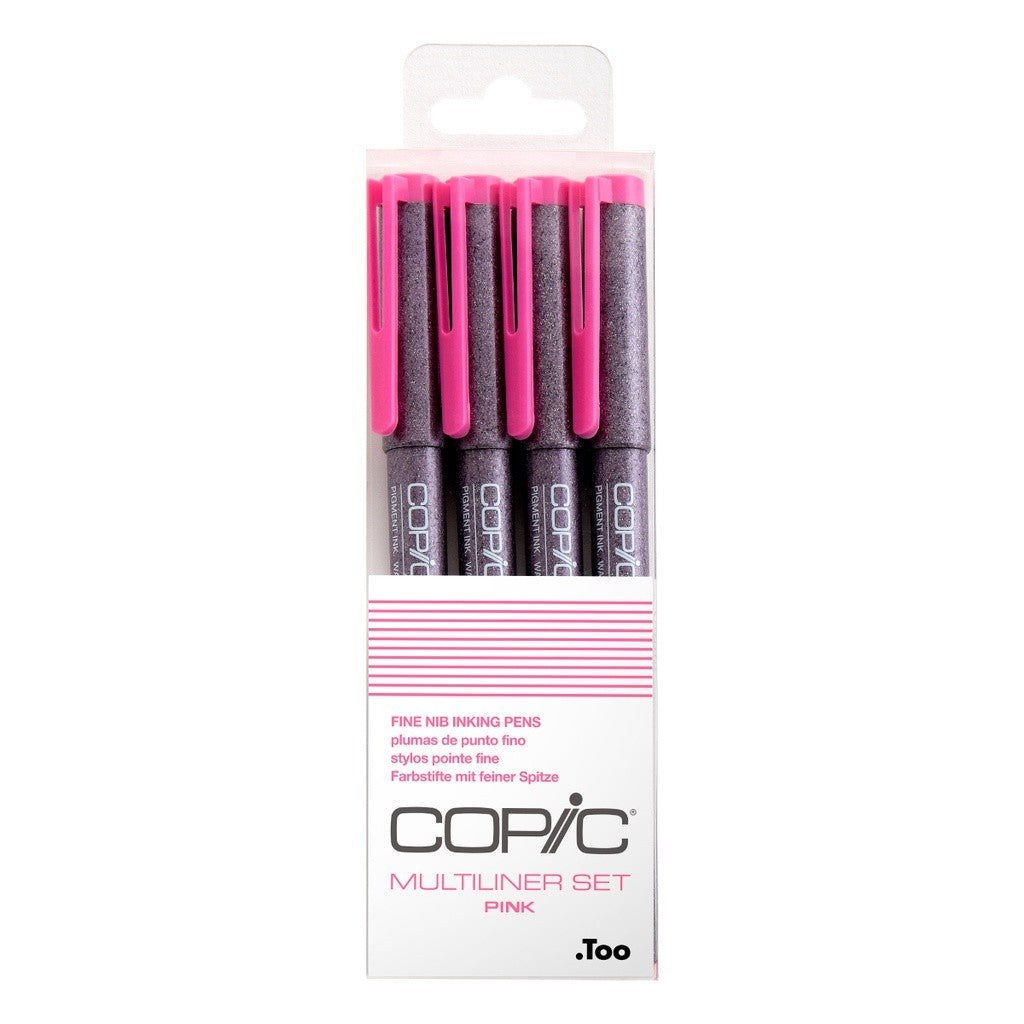 Copic Multiliner Pink 4pc Set Fine Nib [0.05-0.5mm] Pigment Ink Drawing Pens