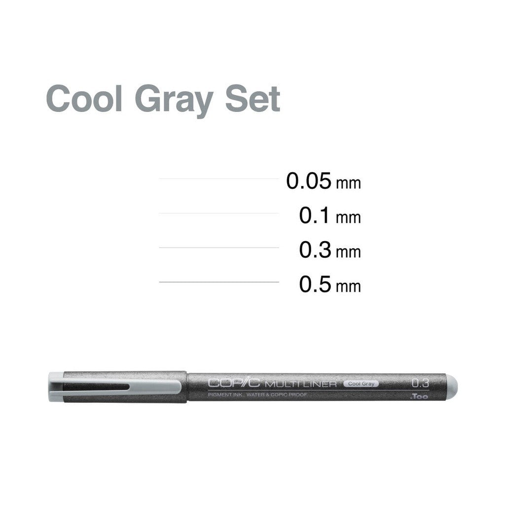 Copic Multiliner Cool Gray 4pc Set Fine Nib [0.05-0.5mm] Pigment Ink Pens