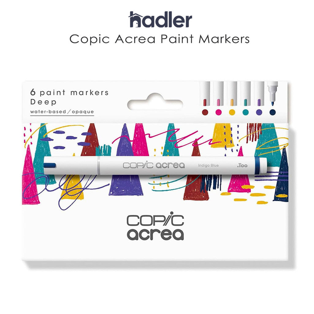 Copic Acrea 6pc Deep Paint Marker Set 0.8mm Opaque Waterproof Multi Surface Water Based