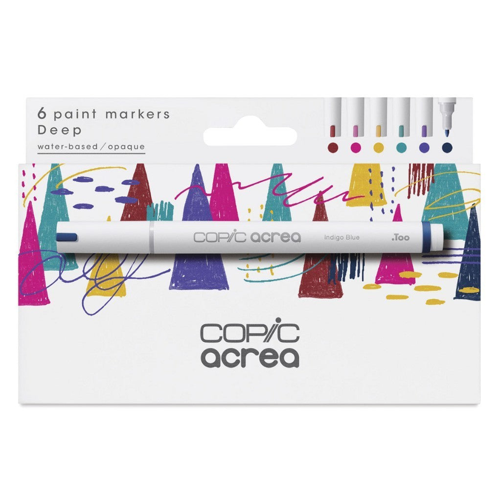 Copic Acrea 6pc Deep Paint Marker Set 0.8mm Opaque Waterproof Multi Surface Water Based