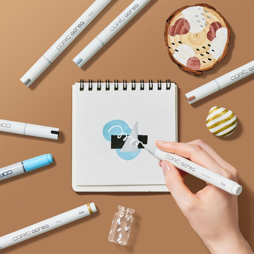 Copic Acrea 6pc Essentials Paint Marker Set White Gold Silver Waterproof 0.8mm Water Based