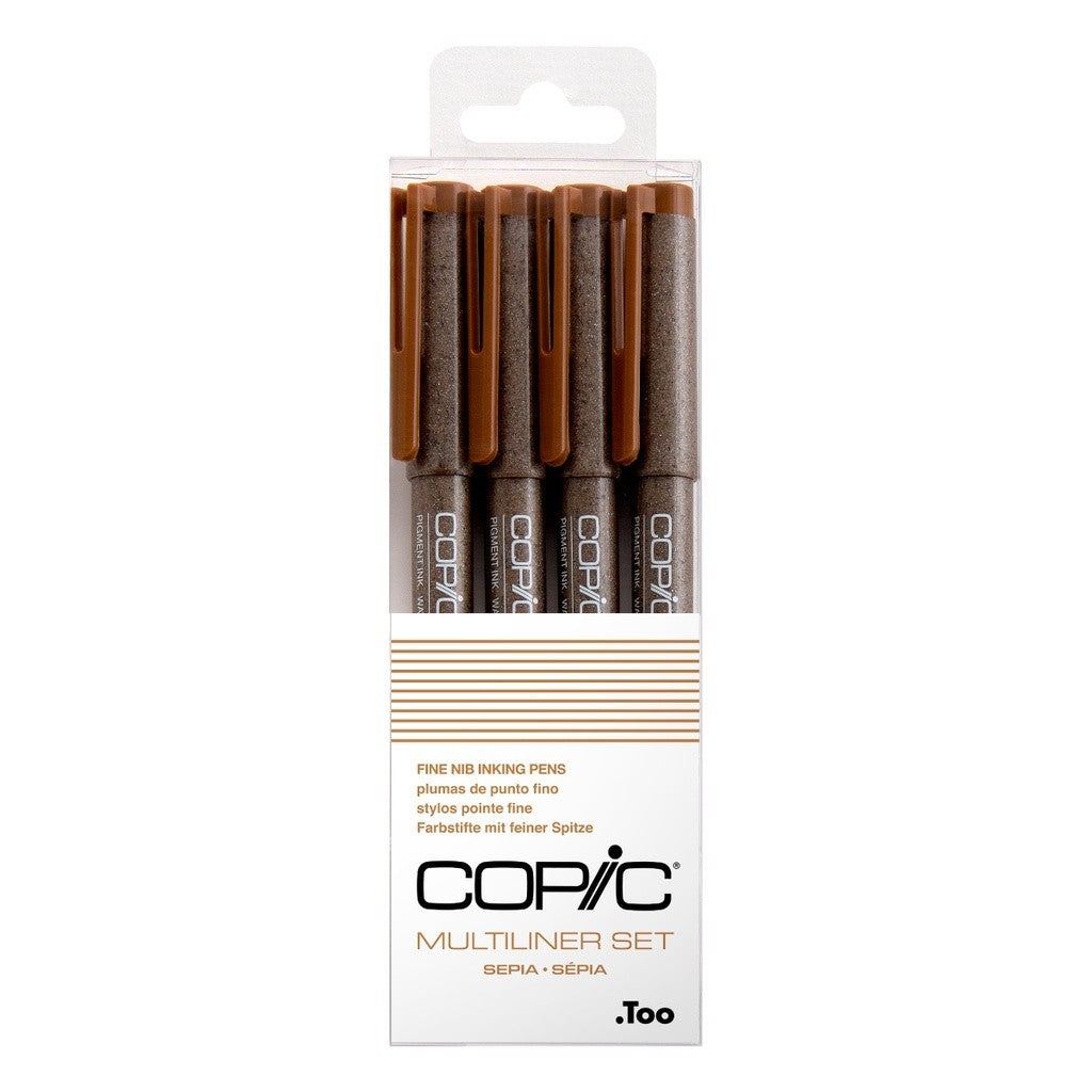 Copic Multiliner 4pc Set Sepia Fine Nib [0.05–0.5mm] Waterproof Pigment Pen