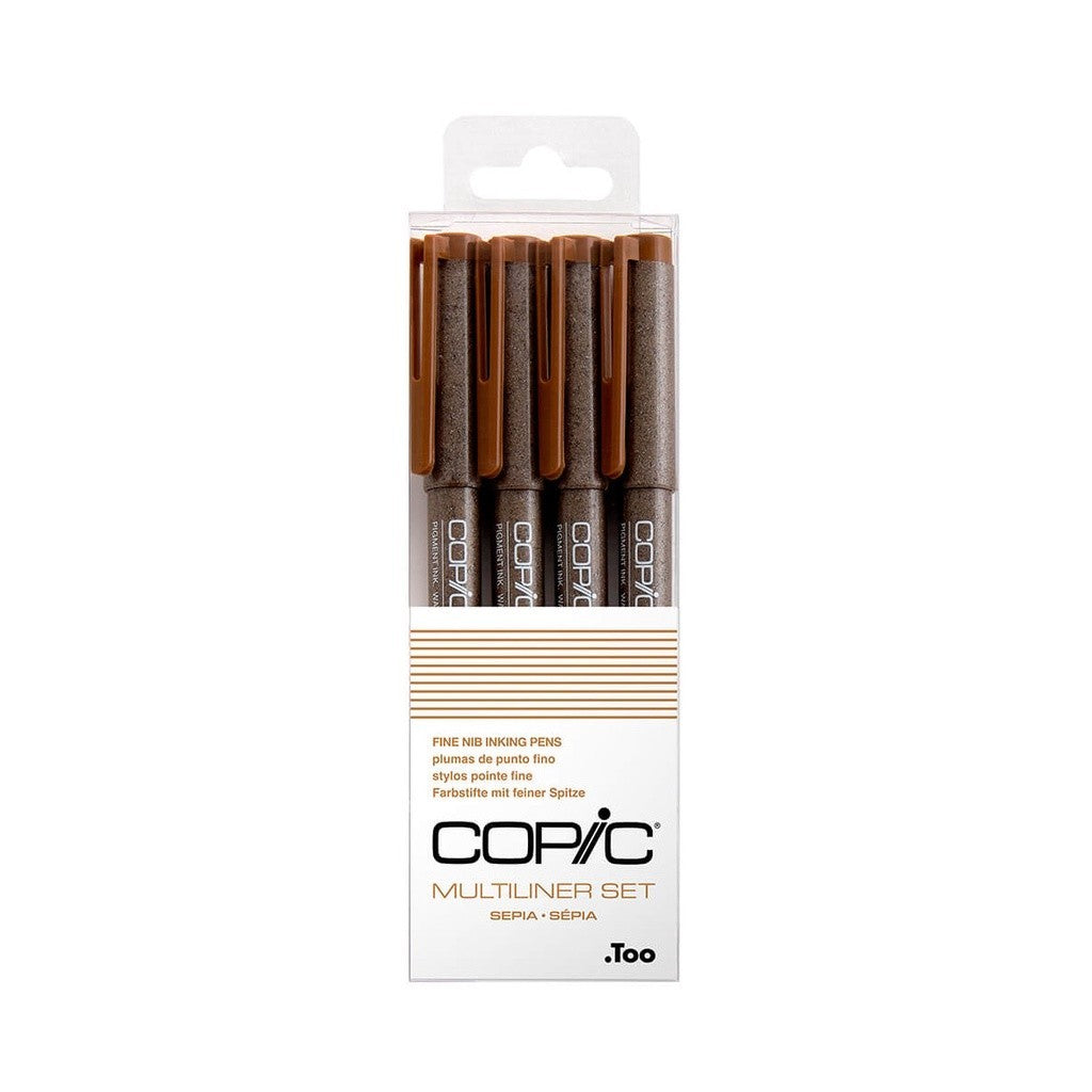 Copic Multiliner 4pc Set Sepia Fine Nib [0.05–0.5mm] Waterproof Pigment Pen