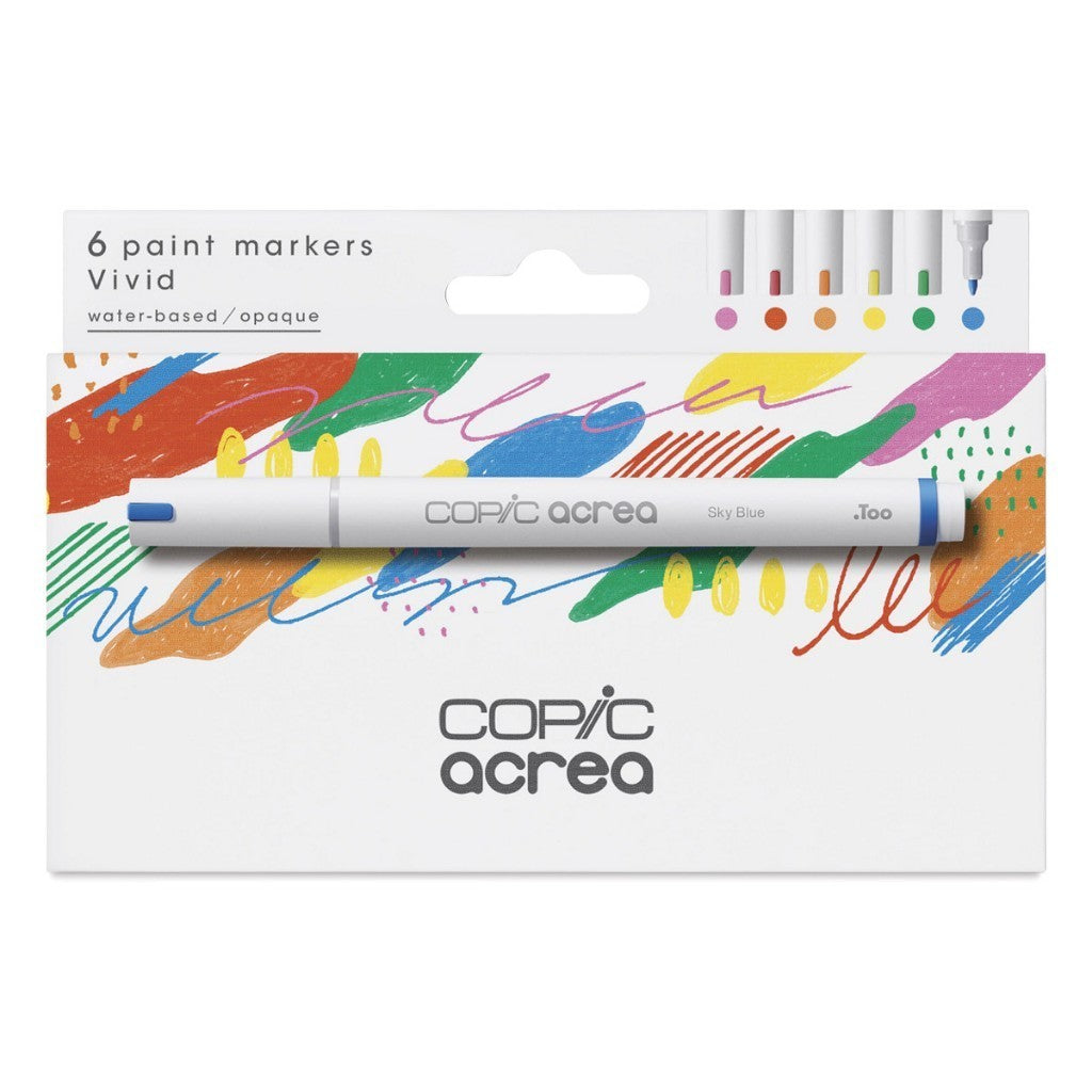 Copic Acrea 6pc Vivid Paint Marker Set 0.8mm Opaque Waterproof Multi Surface Water Based