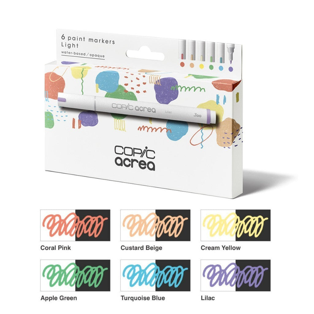 Copic Acrea Light Paint Marker 6pc Set Opaque Water-Based Multi Surface Pens Water Based
