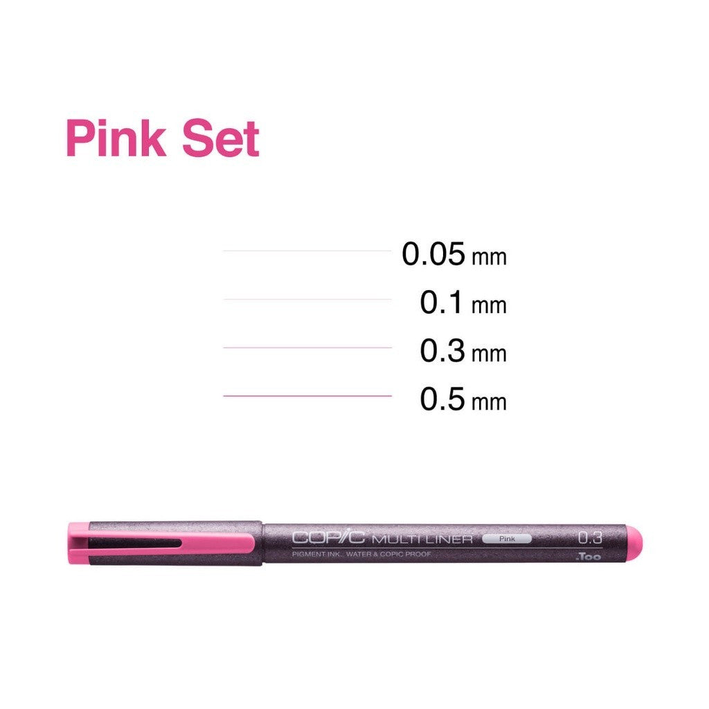 Copic Multiliner Pink 4pc Set Fine Nib [0.05-0.5mm] Pigment Ink Drawing Pens
