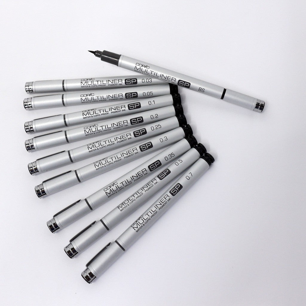 Copic Black Multiliner SP 10A Set Refillable Pigment Ink Pens [0.03-0.7mm] Brush Tip