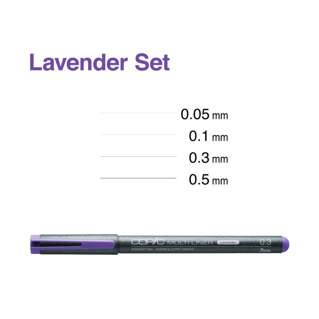 Copic Multiliner Lavender 4pc Set Fine Nib [0.05-0.5mm] Pigment Ink Drawing Pens