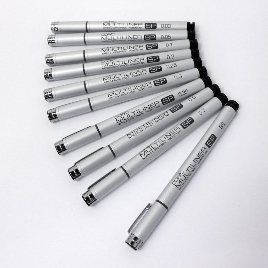 Copic Black Multiliner SP 10A Set Refillable Pigment Ink Pens [0.03-0.7mm] Brush Tip
