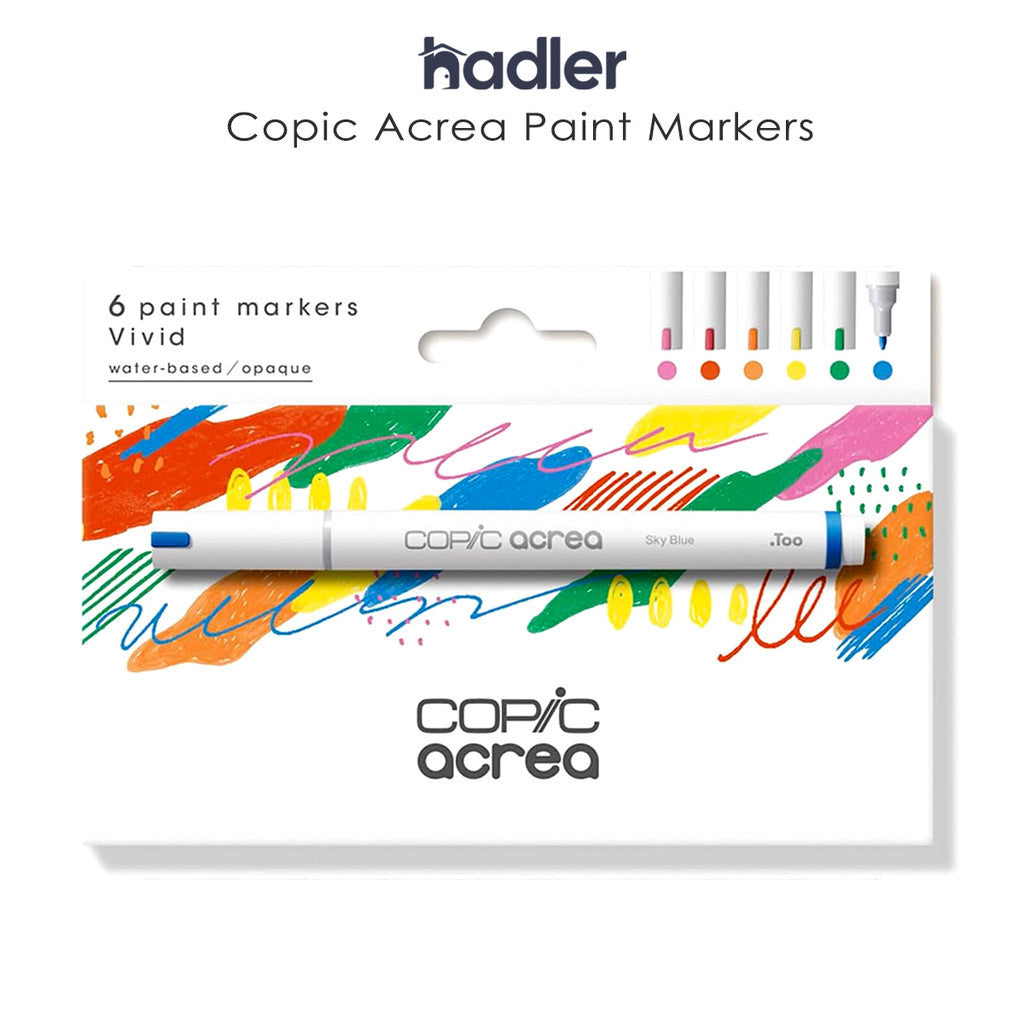 Copic Acrea 6pc Vivid Paint Marker Set 0.8mm Opaque Waterproof Multi Surface Water Based