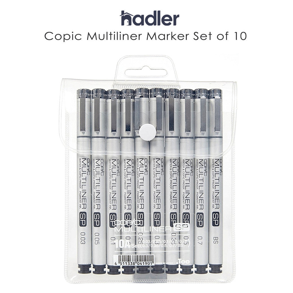 Copic Black Multiliner SP 10A Set Refillable Pigment Ink Pens [0.03-0.7mm] Brush Tip