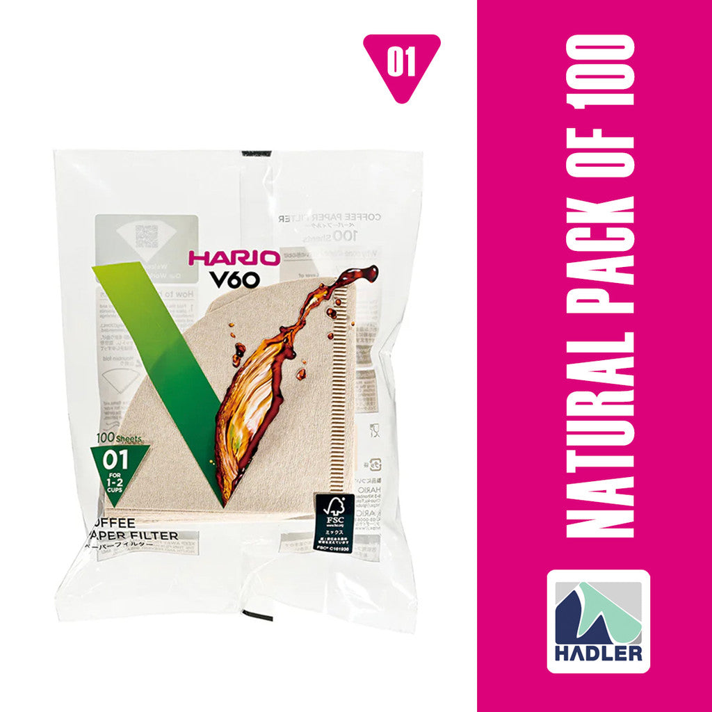 Hario V60 Natural Brown Paper Coffee Filters – Size 01 (100 Sheets)