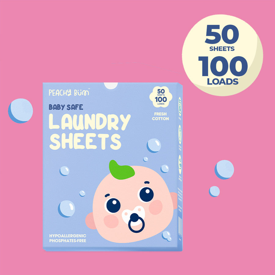 Baby Safe Laundry Sheets by Peachy Bum [Pack of 10/50] Safe for Sensitive Skin & Phosphate-Free